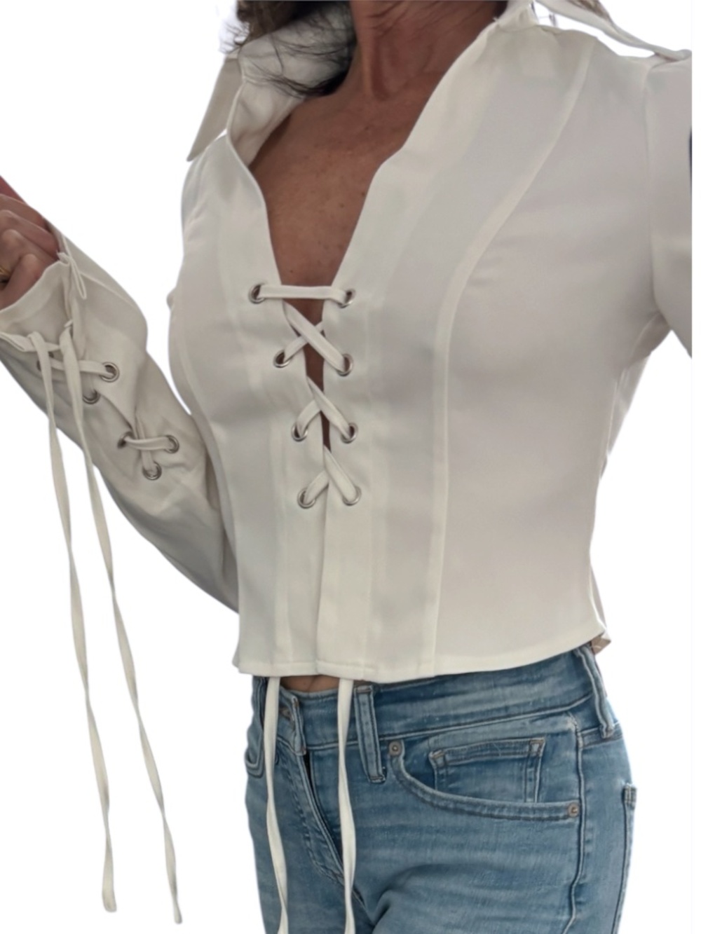 PrettyLittleThing Lace Up Corset Top - Off White Size 4